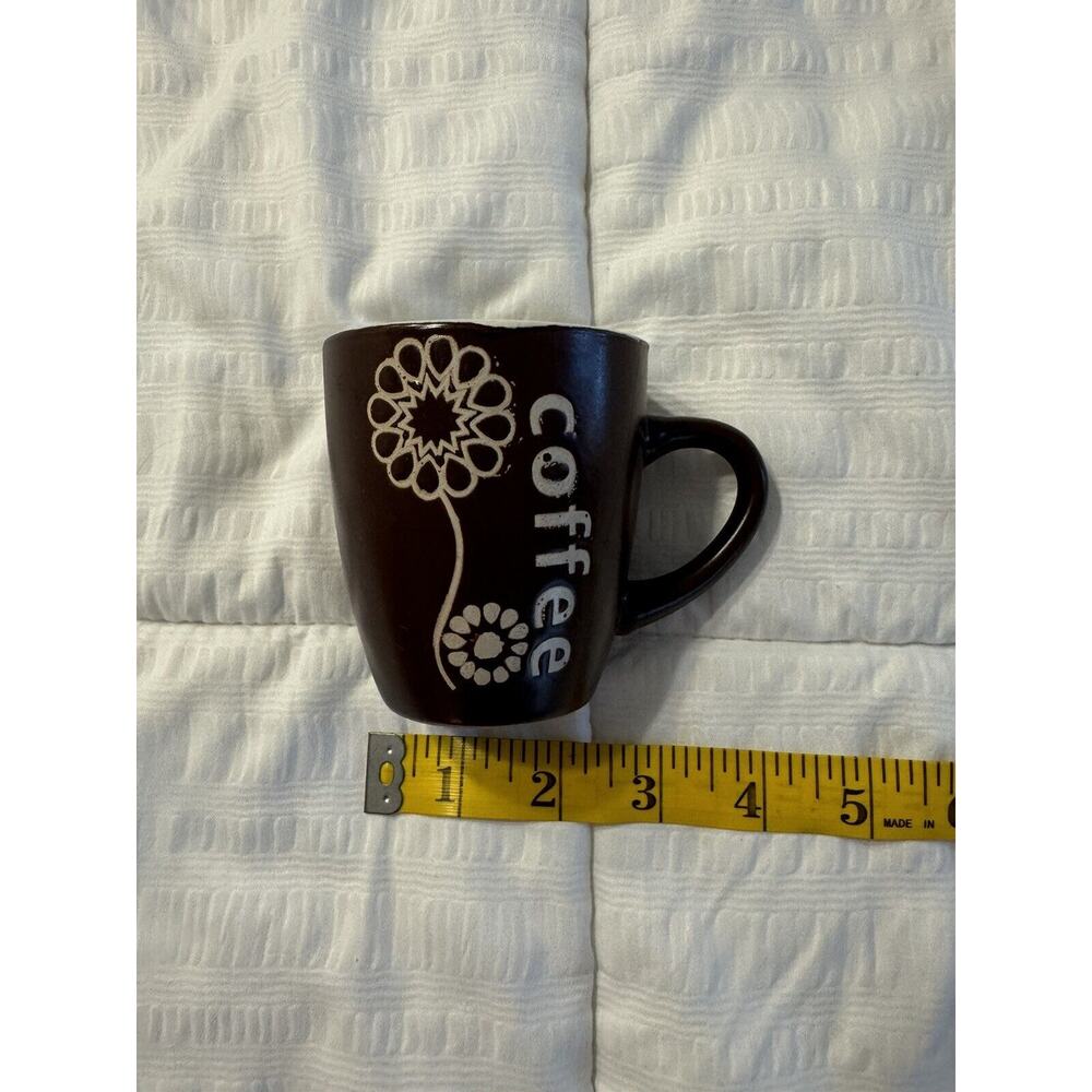 Small brown coffee mug ceramic fall cozy thanksgiving flower